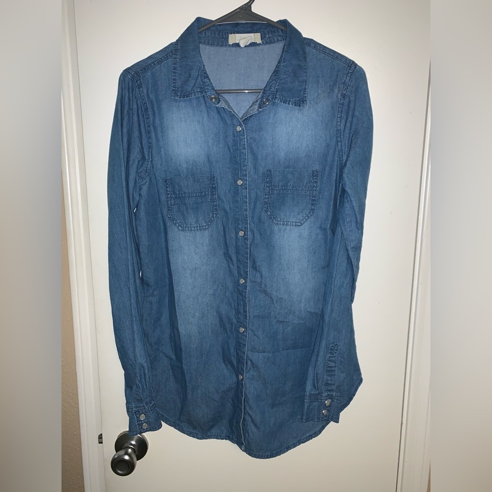 Medium Faded Denim Look Long Sleeve Shirt